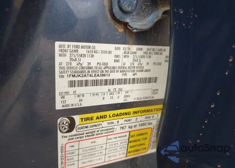 2020 Ford Expedition Limited Max из США, поврежденный, VIN 1FMJK2AT4LEA38613